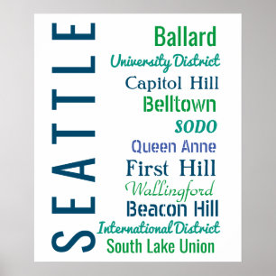 Seattle Neighborhoods Typography Poster