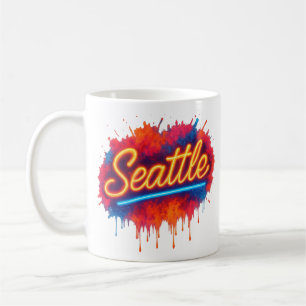 Seattle Neon Street Art Splash Retro Colourful Coffee Mug