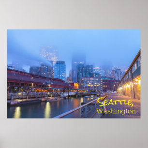 Seattle on Foggy Morning Poster