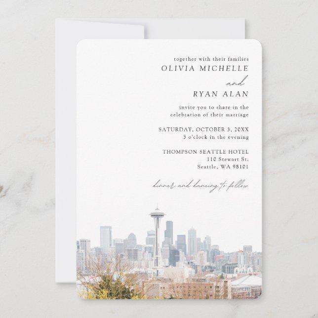 Seattle Photo Wedding Elegant Skyline Invitation (Front)
