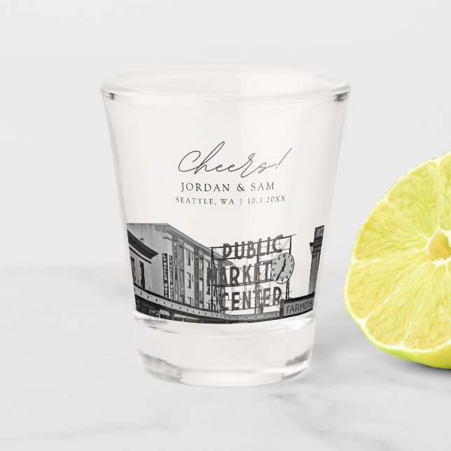Seattle Photo Wedding Favour Cheers Shot Glass (Front)