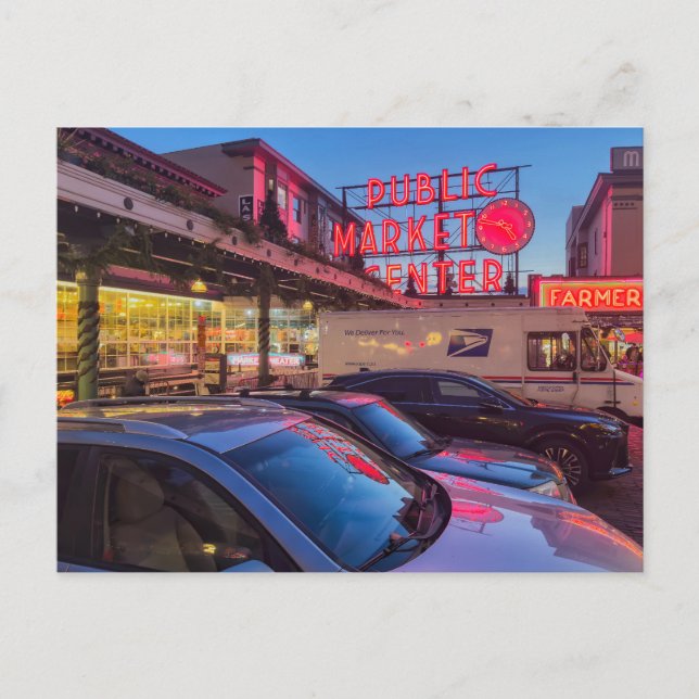 Seattle Pike Market at Twilight Postcard (Front)