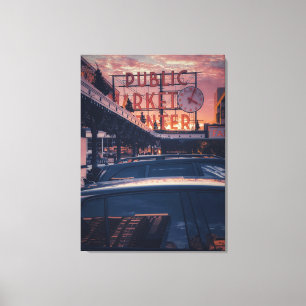 Seattle Pike Market Centre at Sunset  Canvas Print