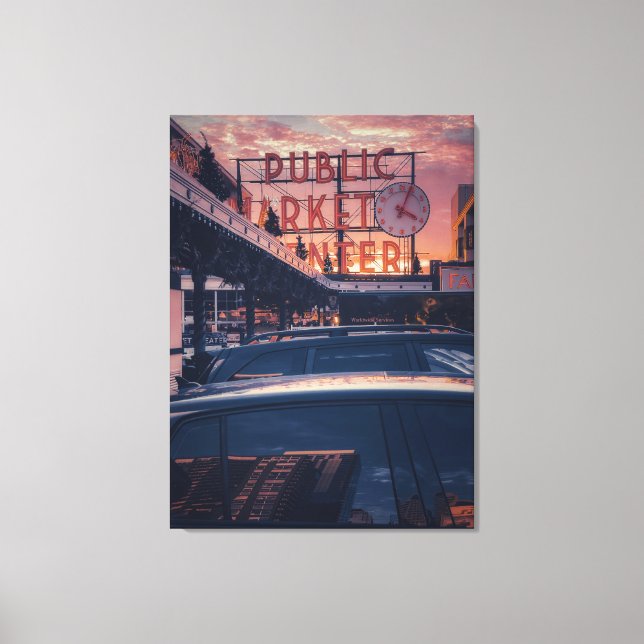 Seattle Pike Market Centre at Sunset  Canvas Print (Front)