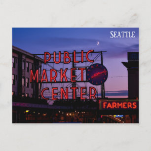 Seattle Pike Place Market Sunset Travel Photo Postcard