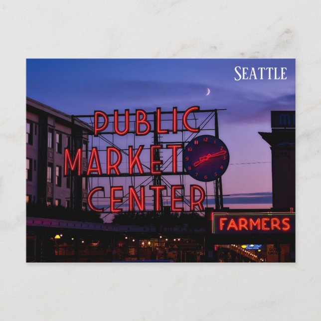 Seattle Pike Place Market Sunset Travel Photo Postcard (Front)