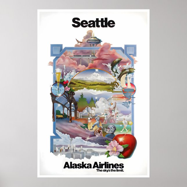 Seattle Poster Washington Art Alaska Airlines (Front)