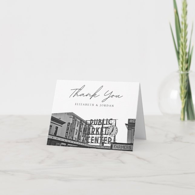 Seattle Public Market Black & White  Thank You Card (Front)