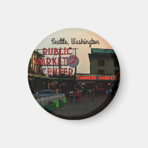 Seattle Public Market Center #1 Round Magnet