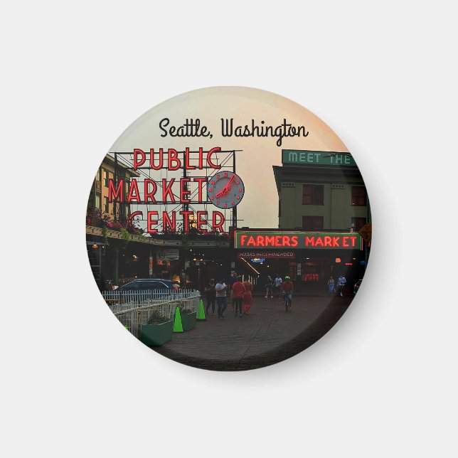 Seattle Public Market Center #1 Round Magnet (Front)
