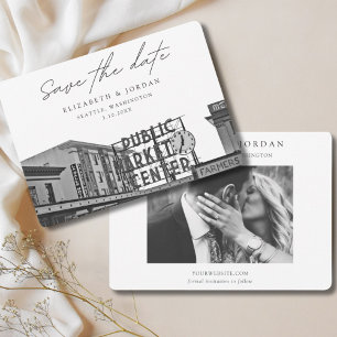 Seattle Save the Date Public Market Black & White  Invitation