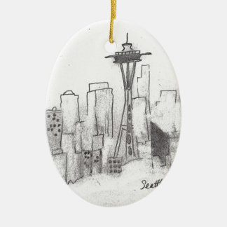 Seattle Sketch Ceramic Tree Decoration