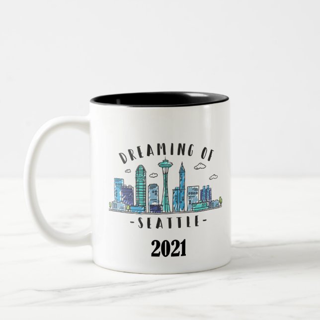 Seattle Skyline 2021 Two-Tone Coffee Mug (Left)