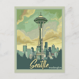 Seattle Skyline - A Vintage Travel Postcard