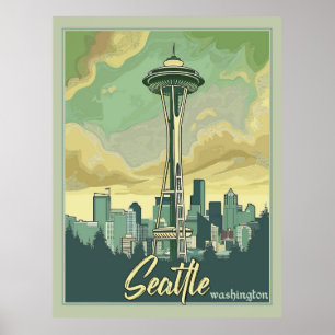Seattle Skyline - A Vintage Travel Poster