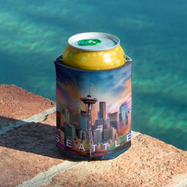 Seattle Skyline Abstract Art Can Cooler (In Situ Pool)