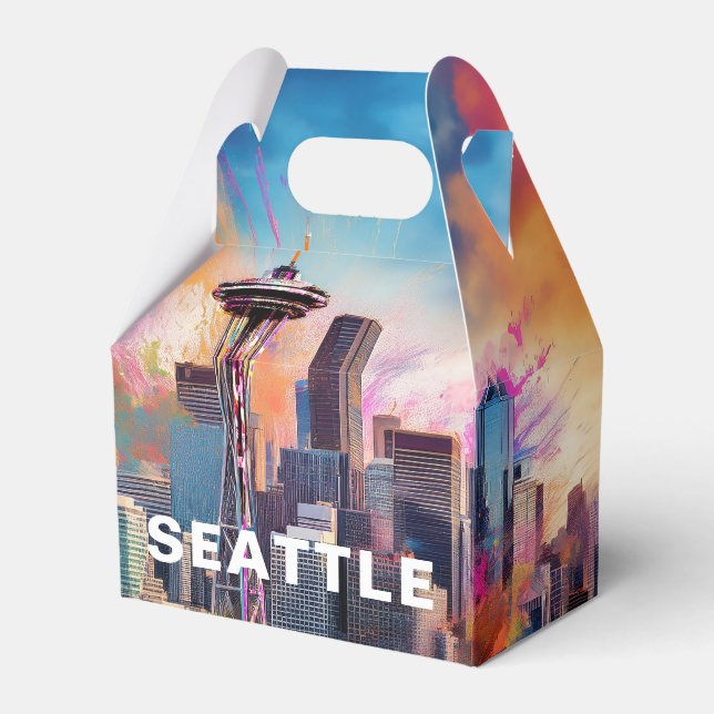 Seattle Skyline Abstract Art Favour Box (Front Side)