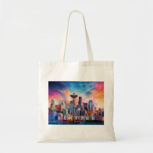 Seattle Skyline Abstract Art Tote Bag