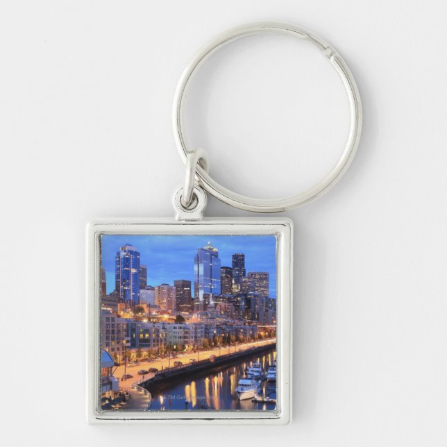 Seattle skyline and harbour, Washington State Key Ring (Front)