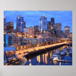 Seattle skyline and harbour, Washington State Poster