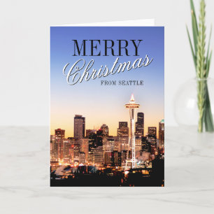 Seattle Skyline at Christmas Holiday Card