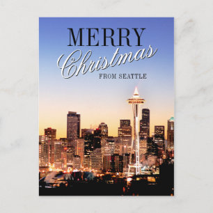 Seattle Skyline at Christmas Holiday Postcard