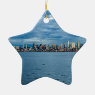 Seattle Skyline at Dusk Ceramic Tree Decoration