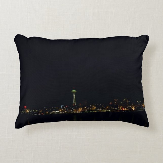 Seattle Skyline at Night Decorative Cushion (Front)