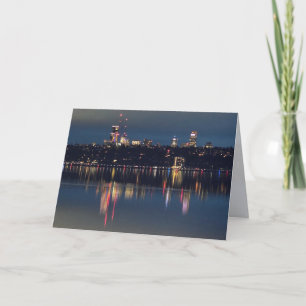 Seattle Skyline At Night - Lake Washington Blank Holiday Card