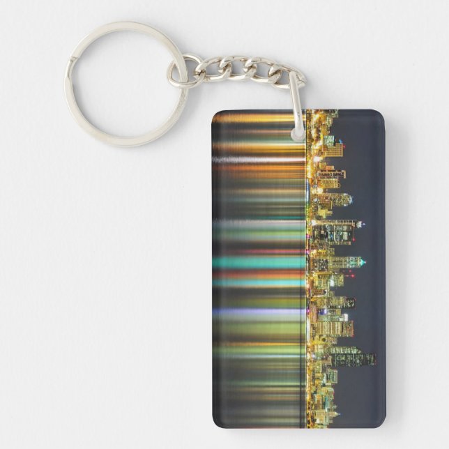 Seattle skyline at night with reflection key ring (Front)