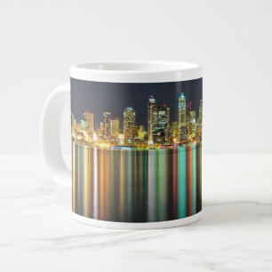 Seattle skyline at night with reflection large coffee mug