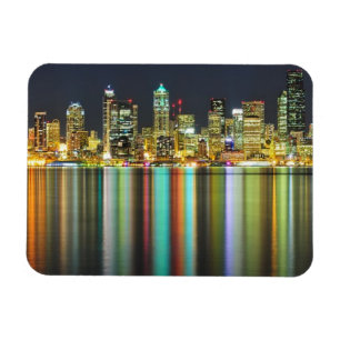 Seattle skyline at night with reflection magnet