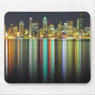 Seattle skyline at night with reflection mouse mat