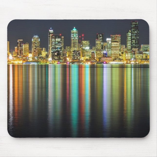Seattle skyline at night with reflection mouse mat (Front)