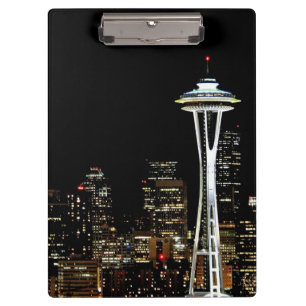 Seattle skyline at night, with Space Needle. Clipboard