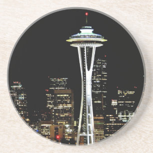 Seattle skyline at night, with Space Needle. Coaster