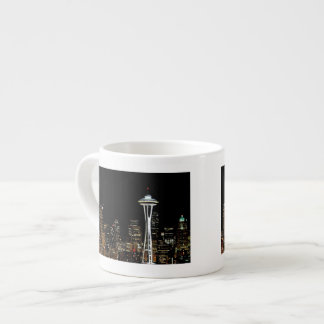 Seattle skyline at night, with Space Needle. Espresso Cup