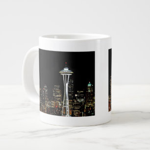 Seattle skyline at night, with Space Needle. Large Coffee Mug