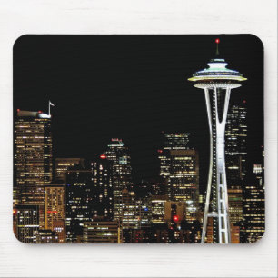 Seattle skyline at night, with Space Needle. Mouse Mat