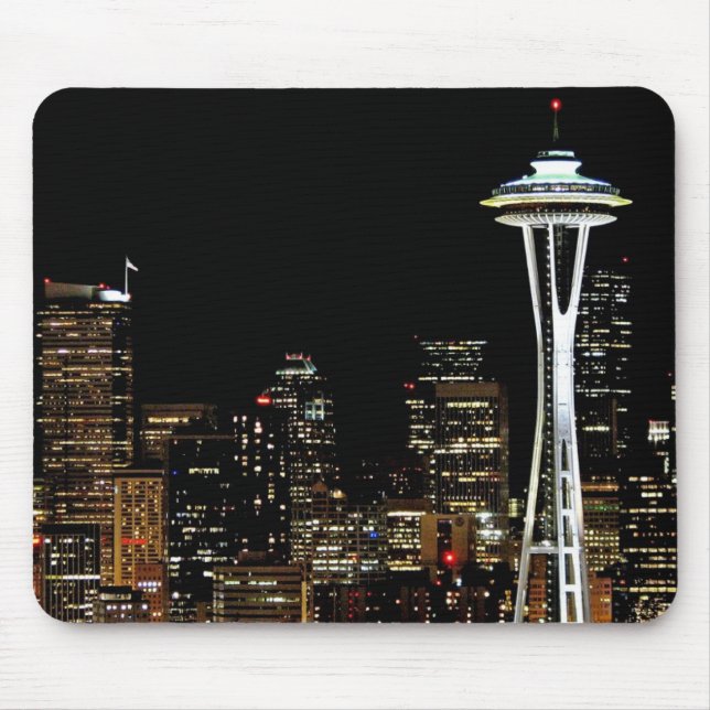 Seattle skyline at night, with Space Needle. Mouse Mat (Front)
