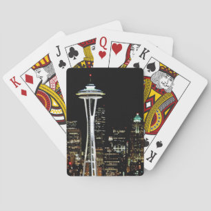 Seattle skyline at night, with Space Needle. Playing Cards