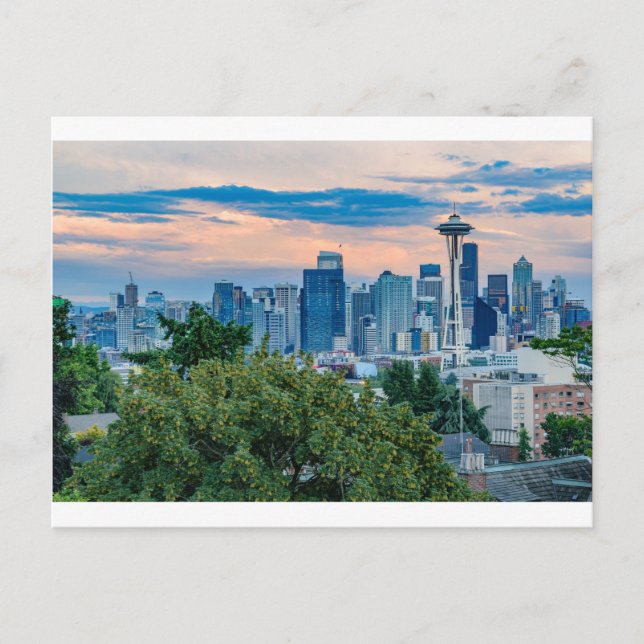 Seattle Skyline at Sunset Postcard (Front)
