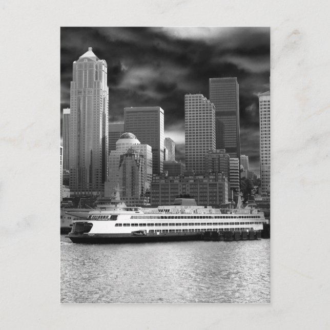 seattle skyline black and white postcard (Front)