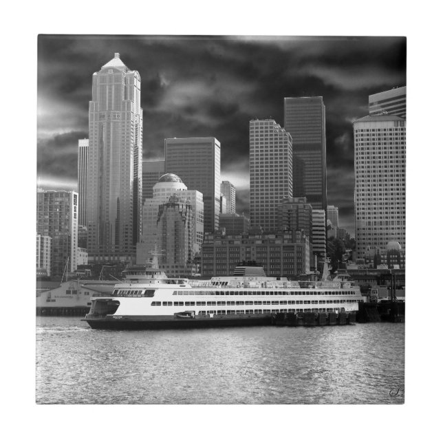seattle skyline black and white tile (Front)
