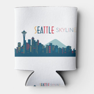 Seattle Skyline Blue Can Cooler