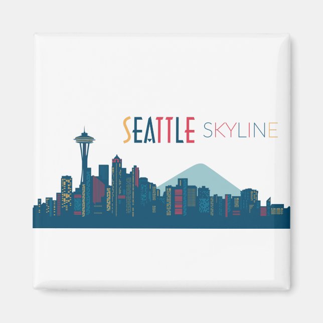 Seattle Skyline Blue Magnet (Front)