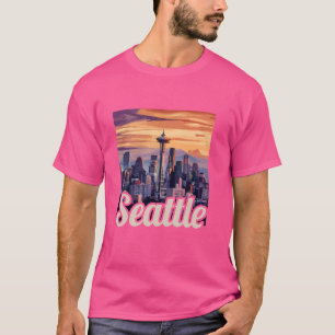 Seattle Skyline Cityscape on sunset Seattle Washin T-Shirt