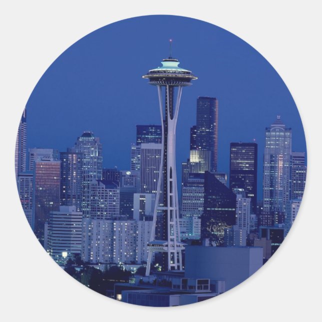 Seattle skyline classic round sticker (Front)