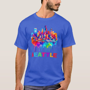 Seattle Skyline Colourful Design T-Shirt