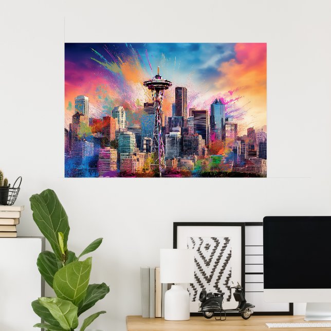 Seattle Skyline Graffiti Art  Poster (Home Office)